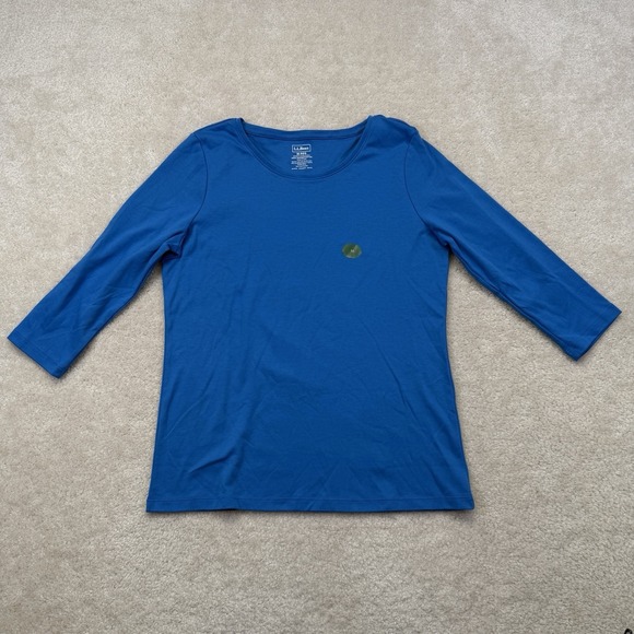 L.L. Bean Tops - NWOT LL Bean Pima Cotton Shaped Tee Womens M Blue 3/4 Sleeve Jewelneck